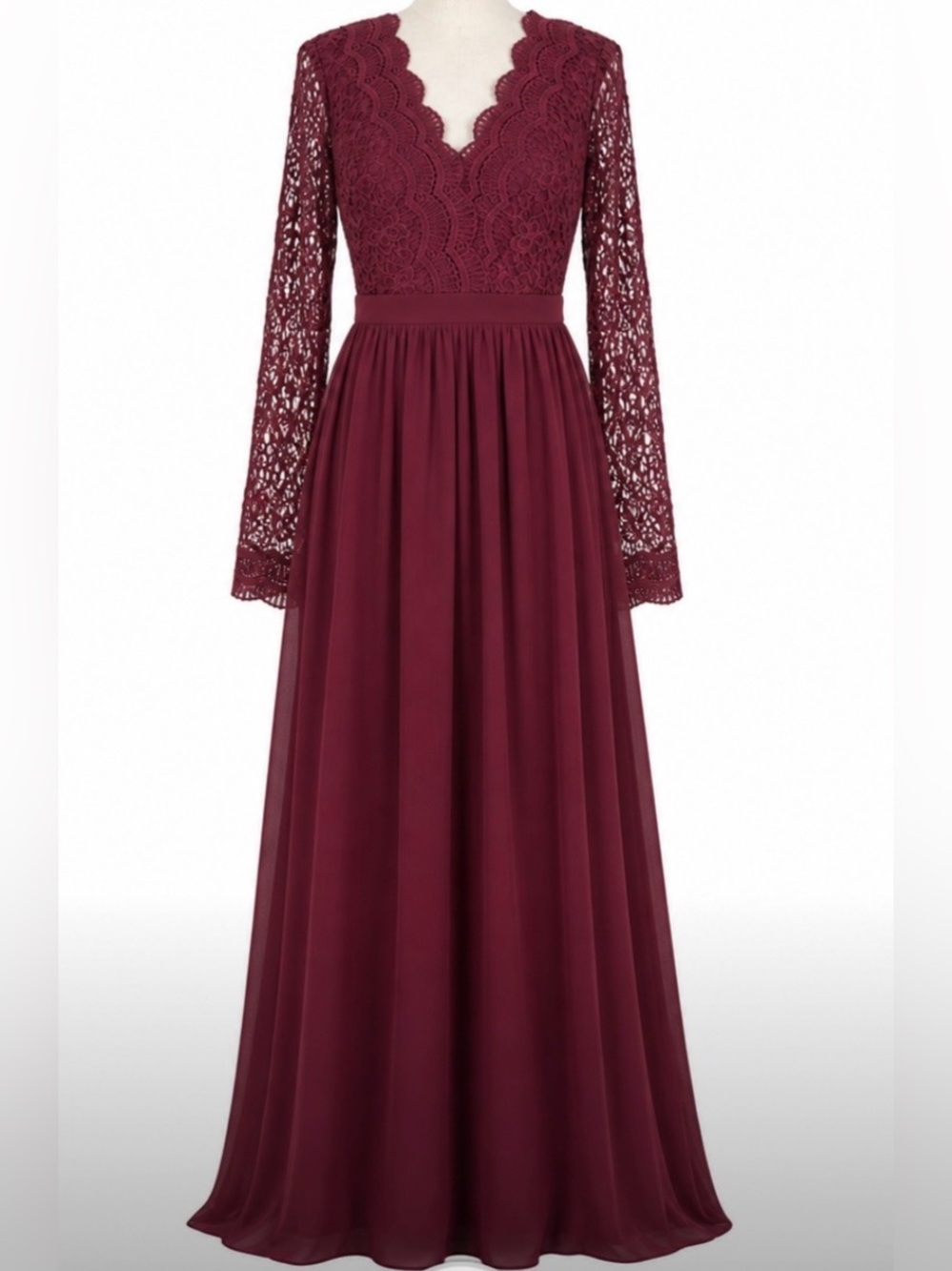 Lulus Burgundy Lace Long Sleeve Maxi Dress Open Back Formal Gown M Wedding Party